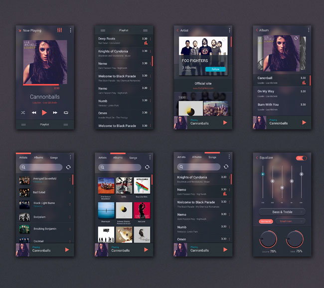 Free Android Music Player UI Kit PSD - Smashfreakz