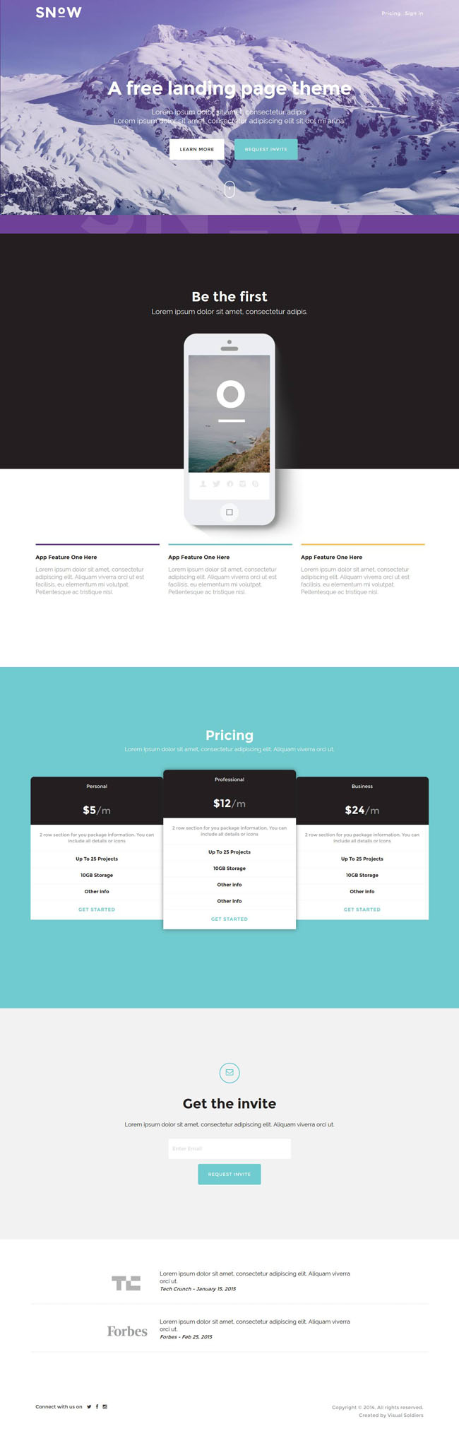 Snow - Free Bootstrap Mobile App Landing Page Template