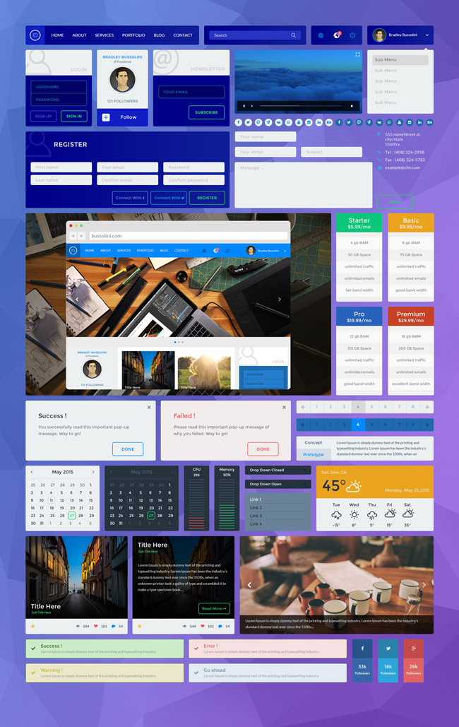 Blue-UI-Kit-PSD-Download