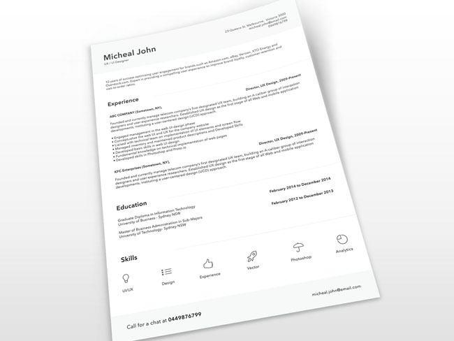 Free Clean Resume Template PSD 01