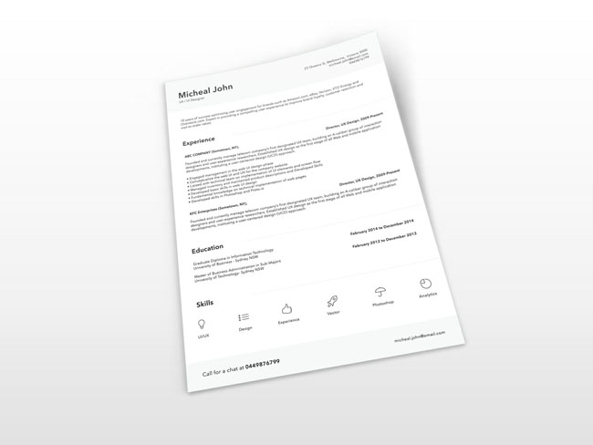 Free Clean Resume Template PSD 02