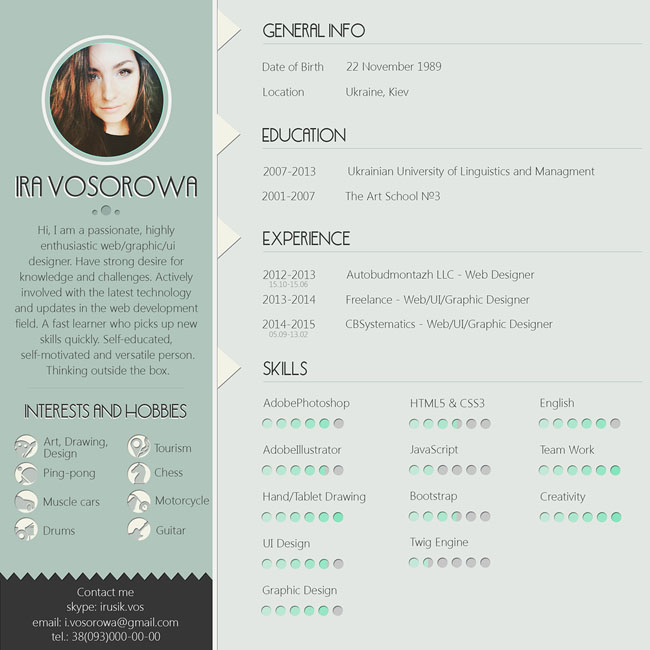 Free PSD Resume Template With Mint Design 02