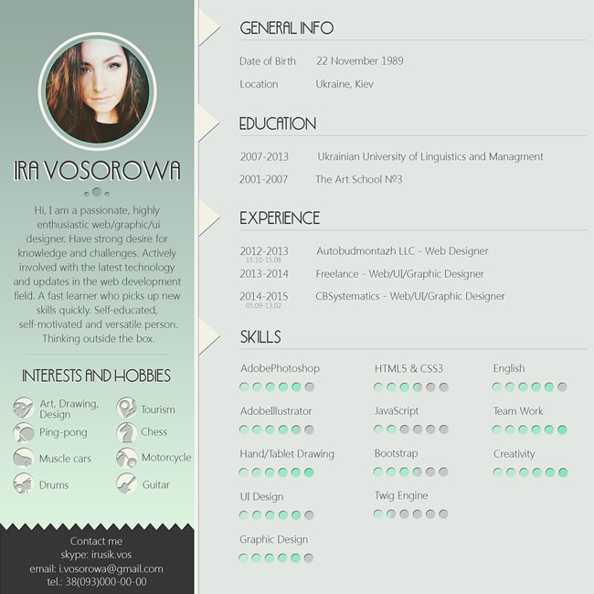 Free PSD Resume Template With Mint Design - Smashfreakz