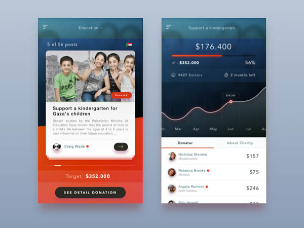 charity app UI